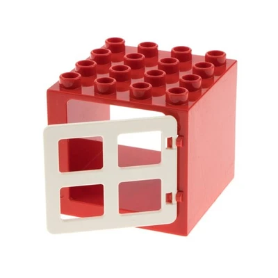 1X Lego Duplo Window 4X4X3 Red Cube Door 1X4X3 White 90265 18857 - Image 1 of 2