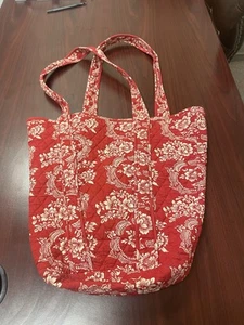 Vintage gesteppte Beuteltasche rot weiß Tragetasche Cottagecore Strand 18" breit 16" hoch - Bild 1 von 7