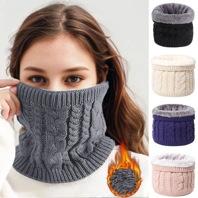 Mens Womens Winter Warm Fluffy Knitted Ring Scarf Scarves Face Cover Warmer - Image 1 of 4