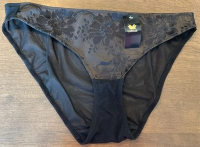 Vintage Wacoal Floral Mesh Bikini Panties 84357 Black Size XL~ 8 NWT - Image 1 of 3