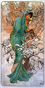 Winter 22x30 Art Deco / Nouveau Print by Alphonse Mucha Hand Numbered Edition - Picture 1 of 2
