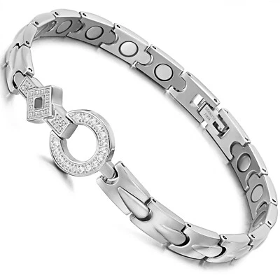 RainSo® Pretty Magnetic Silver Therapy Bracelet with Crystals and 14 Magnets