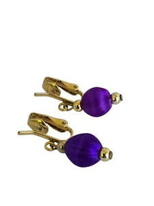 Vintage Purple Silk Covered Drop/Dangle Bead Clip Earrings - Picture 1 of 4