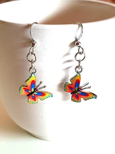🦋Sweet Multicoloured Enamel Butterfly Silver tone Earrings🦋 - Picture 1 of 8