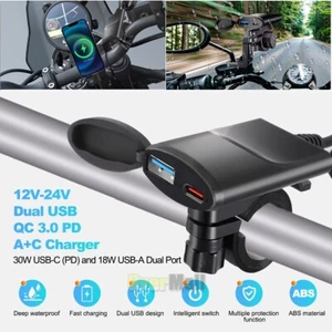 Super Fast Charger Adapter Waterproof QC 3.0 Motorcycle Dual USB for Phone GPS - Picture 1 of 19