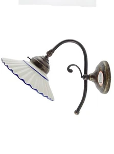 Applique ottone brunito,lampada illuminazione parete con piatto ceramica blu ar3 - Foto 1 di 4