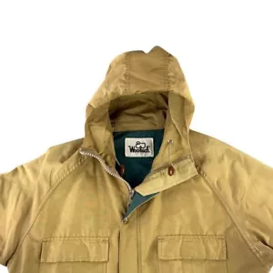 Vintage Woolrich Jacket Mens Large Beige Parka 4 Pocket Zip Snap Button Hunting - Picture 1 of 15