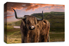 HIGHLAND COW ART PRINT Stag Brown Landscape Framed Canvas Wall Picture