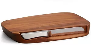 Nambe Blend Acacia Wood Bread Board with Stainless Steel Knife - Brown - Picture 1 of 6