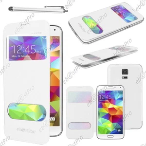 Coque Etui S-View Flip Cover Blanc pour Samsung Galaxy S5 SM-G900F +Stylet - Photo 1 sur 1