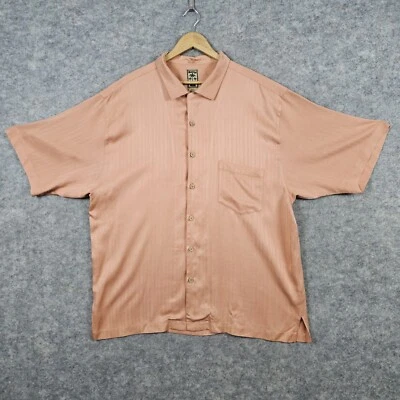 Montego Mon Men's Peach Hawaiian Shirt Size XL 100% Silk Textured PINHOLES - Image 1 of 4