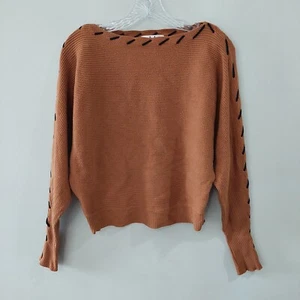 M Magaschoni Sweater Medium Brown black threaded detail boat neck long sleeves - Picture 1 of 8