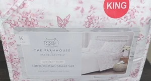 THE FARMHOUSE Rachel Ashwell Shabby Chic Pink Floral Butterflies King Sheet Set
