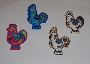 "Rooster & Hen" Iron-On Embroidered Patches- CHICKENS- 2 COLORS AVAILABLE - Picture 1 of 3