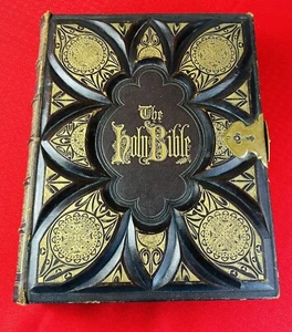 Antike GROSSE LEDER HEILIGE BIBEL Holman Co. 1876 Messingverschluss vergoldet Werkzeug - Bild 1 von 24