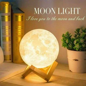 3D Printing Moon Lamp USB LED Night Light Moonlight Touch Color Changing 15CM - Picture 1 of 14
