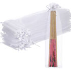 50 White Organza Fan Pouch Drawstring Gift Bags for Wedding Favors-