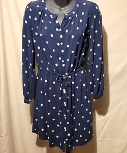 LOFT Womens Long Sleeve Tie Waist Polka Dot Classy Dress Spring Lightweight XS - Picture 1 of 16