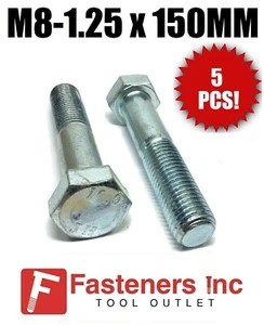 (Qty 5) M8-1.25 x 150mm Hex Bolt Zinc Plated Grade 10.9 Cap Screw Metric - Picture 1 of 2