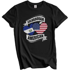 Salvadoran American Hearts USA El Salvador Flags T-Shirt - Picture 1 of 5