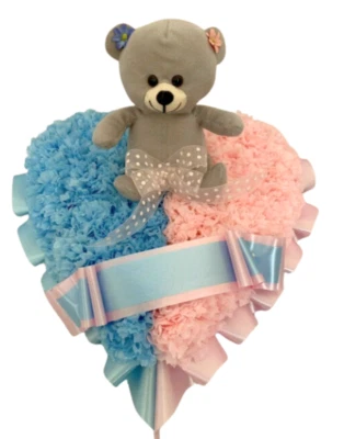 SILKY BOUQUETS LTD. Baby's Funeral Flower Heart Teddy Bear Tribute Artificial Silk Memorial Wreath