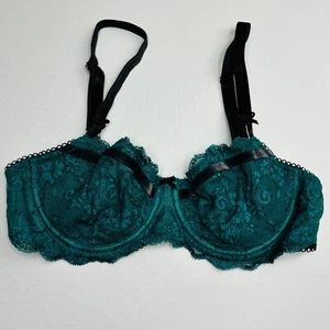 Victoria Secret Push Up No Padding Bra 36C Green Lace Cup Underwire - Picture 1 of 8
