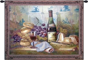 Wine Grapes and Bread Tapestry - Wall Art Hanging For Home Decor New- 38x53 Inch - Picture 1 of 1
