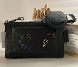 ๐ผ๐ฆ Coach C8291 ๐ผ๐ฆ Diary Embroidery Black Crossbody Bag Coin Pouch Purse ๐ผW8 - Picture 1 of 9