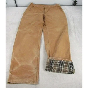 Carhartt Pants Mens 40x34 Brown Dungaree Duck Flannel Lined Utility Distressing - Picture 1 of 16