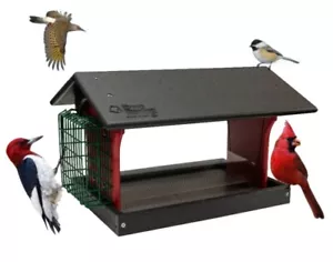 HANGING SEED & SUET BIRD FEEDER - 4 Season Covered Combo with Screen Floor USA - Picture 1 of 10