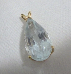 14KT YG BEAUTIFUL BLUE TOPAZ PEAR SHAPE PENDANT 1" - Picture 1 of 6