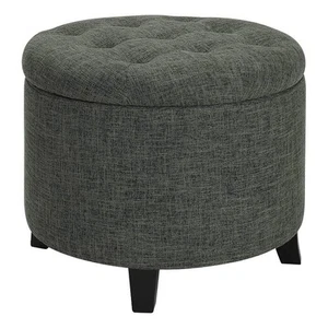Pemberly Row Contemporary Round Storage Ottoman in Gray Fabric - Picture 1 of 6
