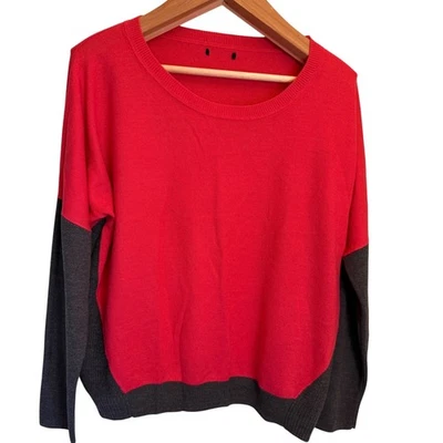 Apt. 9 Women's Drop Shoulder Colorblock Sweater Large Dark Pink Gray Pullover - Image 1 of 4