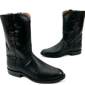 Lucchese Majestic Roper Boots Black Goat Leather Hand Made USA Men 9 D MINT JP - Picture 1 of 15