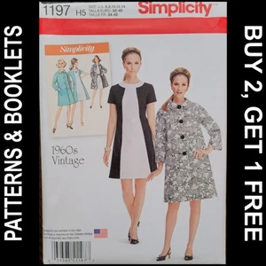 Vestido y abrigo de colección Simplicity Pattern #1197 (repro años 60) tallas 6-14 SIN CORTAR - Imagen 1 de 7
