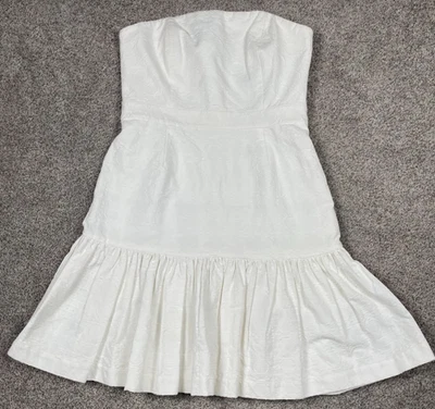 Vineyard Vines Dress Womens 10 White Matelasse Tier Mini Ruffle Strapless NEW - Image 1 of 4