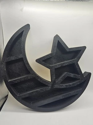Gothic Black Crescent Moon Star Hanging Wall Shelf For Crystals Essential Oils - Image 1 of 4