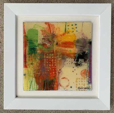 Vtg Bonetti Mixed Media Painting Modern Art Paris France Carre D’Artistes COA - Image 1 of 4