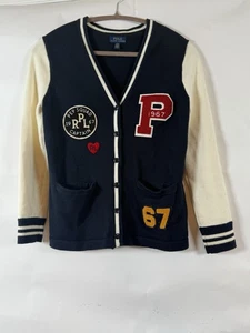 Ralph Lauren Kinder Mädchen Polo Strickjacke Pullover Patch Academia adrett Large 12-14 - Bild 1 von 9