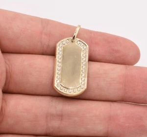 1.5" Dog Tag Plain CZ Shiny Charm Pendant Real 10K Yellow Gold Great Gift! - Picture 1 of 5