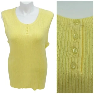 Cherokee Top Womens Sz 3X Ribbed Knit Sleeveless Yellow Swank Cotton Scoop Neck - Picture 1 of 12