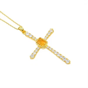 8x6 MM Natural Citrine 925 Sterling Silver Women Holy Cross Pendant Necklace - Picture 1 of 5