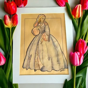 Vintage Watercolor Colonial Woman Cutout Signed K.Remington Estate Find READ - Picture 1 of 9