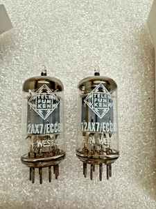 1950's TELEFUNKEN 12AX7 ECC83 Ribbed Plate Matching Date Code Pair Preamp Tubes - Picture 1 of 2