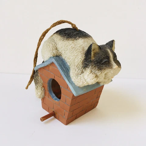 Vintage Resin Cat On Birdhouse 5.5" Tall V-164 Cover