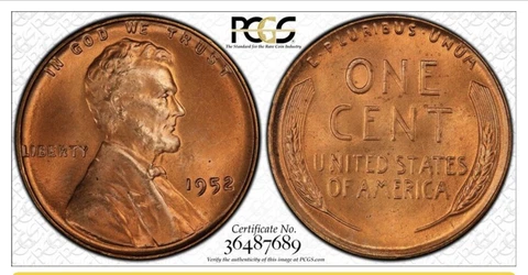 1952 1C RD Lincoln Wheat One Cent  PCGS MS66RD  36487689 Cover