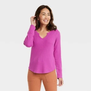 Women's Long Sleeve Notch Neck Thermal Top - Knox Rose Berry Purple XS - Picture 1 of 1
