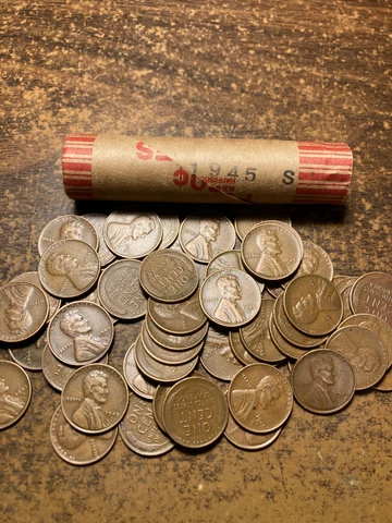 1945-S LINCOLN WHEAT CENT PENNY ROLL, nice condition Cover