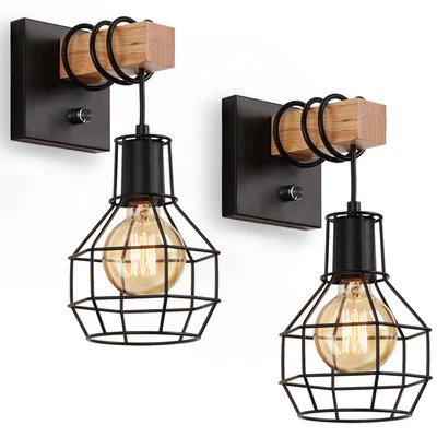 Set of 2 Industrial Wall Sconces with Dimmer ON/Off Switch, Farmhouse Wall Mo... - Image 1 of 4