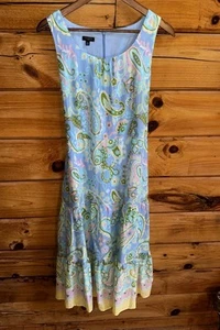 Talbots Voile Round Neck Sleeveless Midi Tiered Cotton Dress /Pastel Paisley 10P - Picture 1 of 18